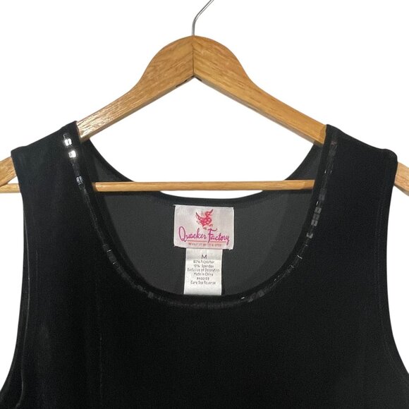 Quacker Factory Womens Black Velvet Tank Top Sequin Embellished Neck M Holiday - Picture 2 of 6